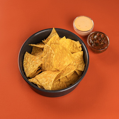 Nacho Chips With Spicy Salsa & Cheese Sauce