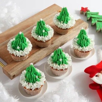 Cute Christmas Tree Cupcakes (Box Of 6)