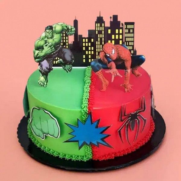 Ultimate Hulk N Spiderman Theme Cake