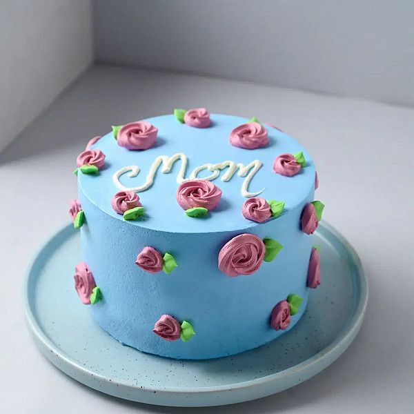 Moms Blue Floral Cake