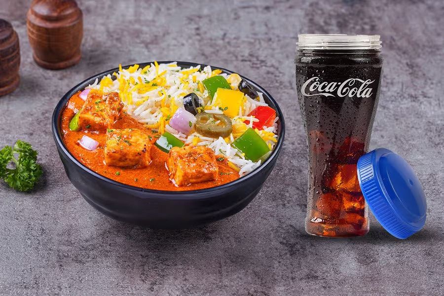 Paneer Tikka Rice Bowl With Coke