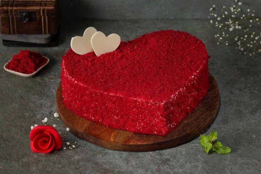 Eggless Red Velvet Heart Cake