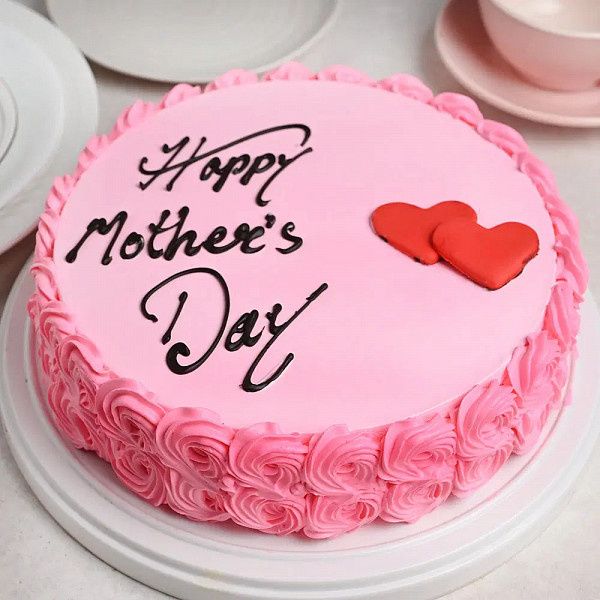 Round Vanilla Strawberry Mothers Day Cake