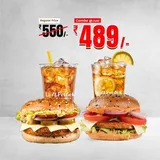Bond Burger + Chicken Royale Burger + Peach Ice Tea + Lemon Ice Tea