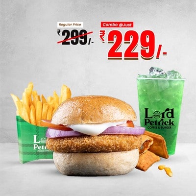 Batata Harra Burger + 2 Pcs Pizza Puff + Fries Regular+ Coke