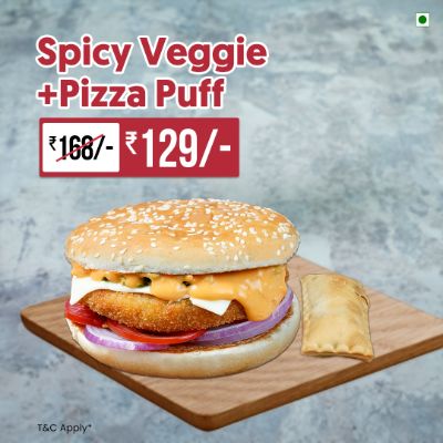 Spicy Veggie Burger + Pizza Puff
