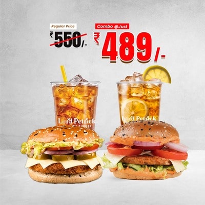 Bond Burger + Chicken Royale Burger + Peach Ice Tea + Lemon Ice Tea