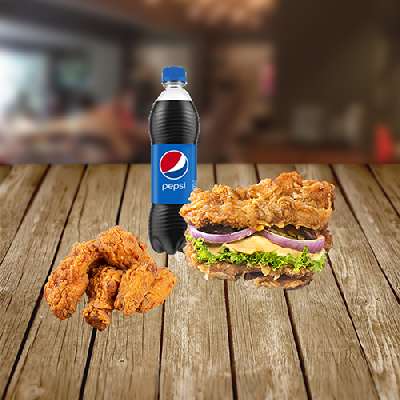 Bunless Chicken Burger+4 Wings+Pepsi