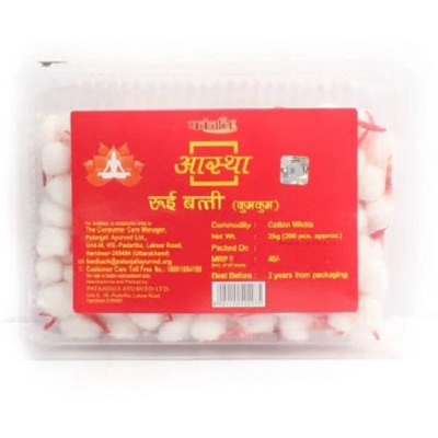 Patanjali rui batti kumkum (cotton wicks) 200p box 25 g