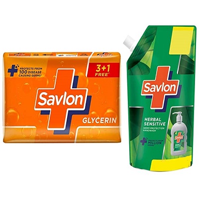savlon glycerin soap 4x75g + free savlon sensitive handwash worth Rs 36