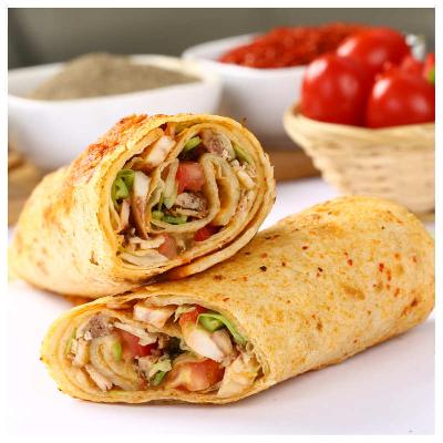 Whole wheat tortilla chicken & egg wrap with tandoori sauce