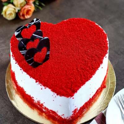 Red Velvet Heart Shape Cake With 1 Rose