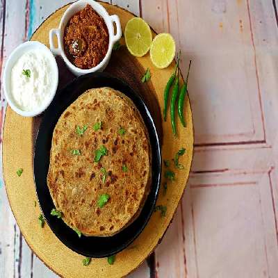 Two Chicken Keema Paratha With Curd And Pickle