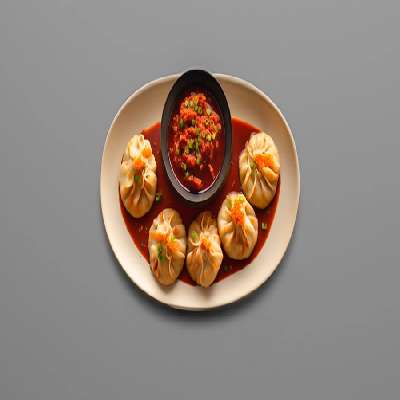 Pan Tossed Prawn Momo In Manchurian Sauce [8 Pieces]