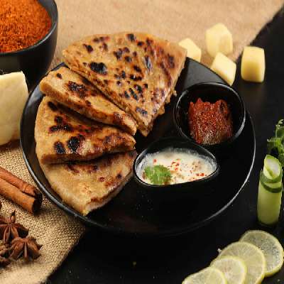 Two Paneer Paratha With Curd And Pickle