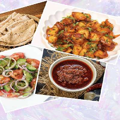 Aloo Pyaz Ki Sabji+6 Roti + Salad + Garlic Chutney