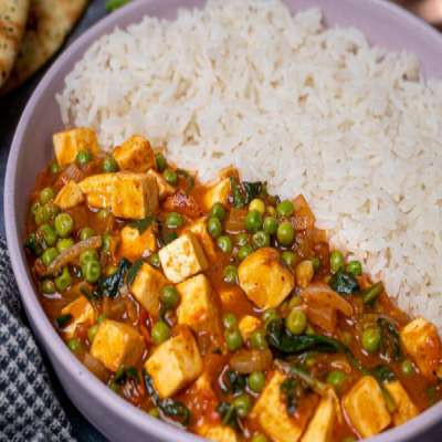 Mutter Paneer Curry Rice Bowl