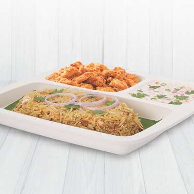 Chunky Chicken Biryani ( 500 Gms ) + Chicken Poppers (R) + Raita