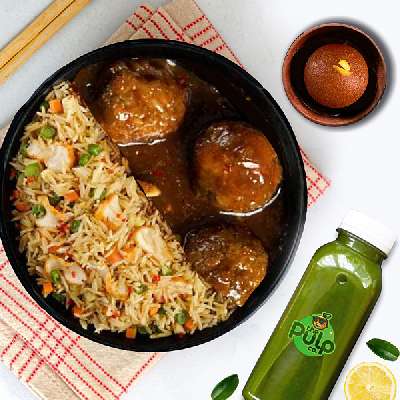 Veg Manchurian + Fried Rice + Dessert + Mint Lemonade Combo