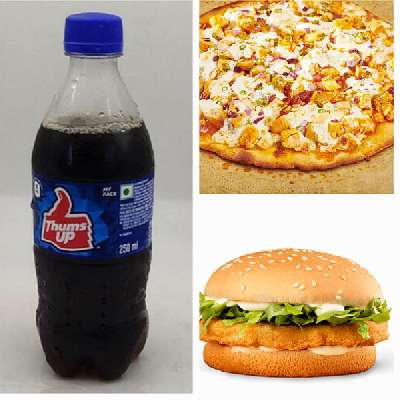 Chicken Pizza [Medium 6 Slice ]+ Chicken Burger+ Cold Drink250Ml