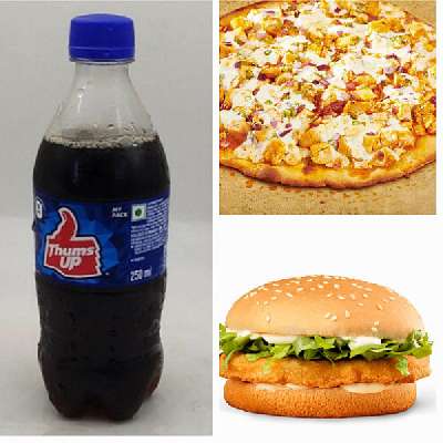Chicken Pizza [Medium 6 Slice] + Chicken Burger+ Cold Drink250Ml