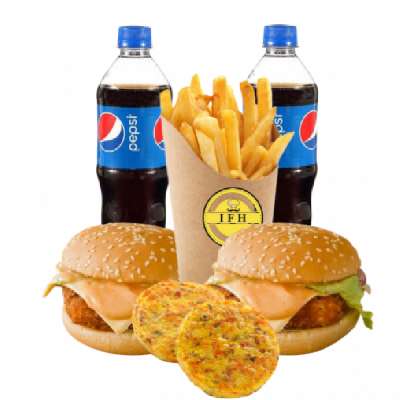 2Spiced Paneer Burger,1 Med French Fries,2Pcs Hashbrown,2 Pepsi Pet