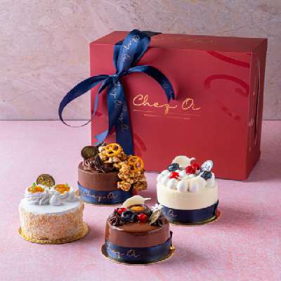 Assorted Box Of 4 Mini Cakes (Eggless) (Premium Packaging)