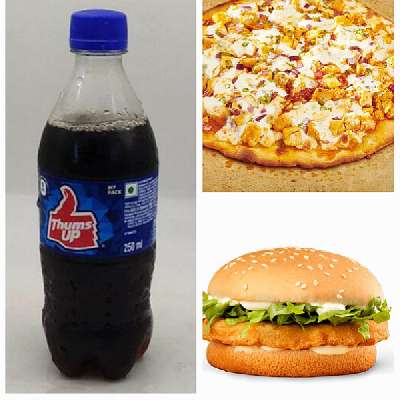 Chicken Pizza [Medium 6 Slice] + Chicken Burger+ Cold Drink250Ml
