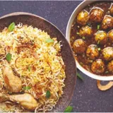 Chicken Fried Rice With Veg Manchurian Gravy