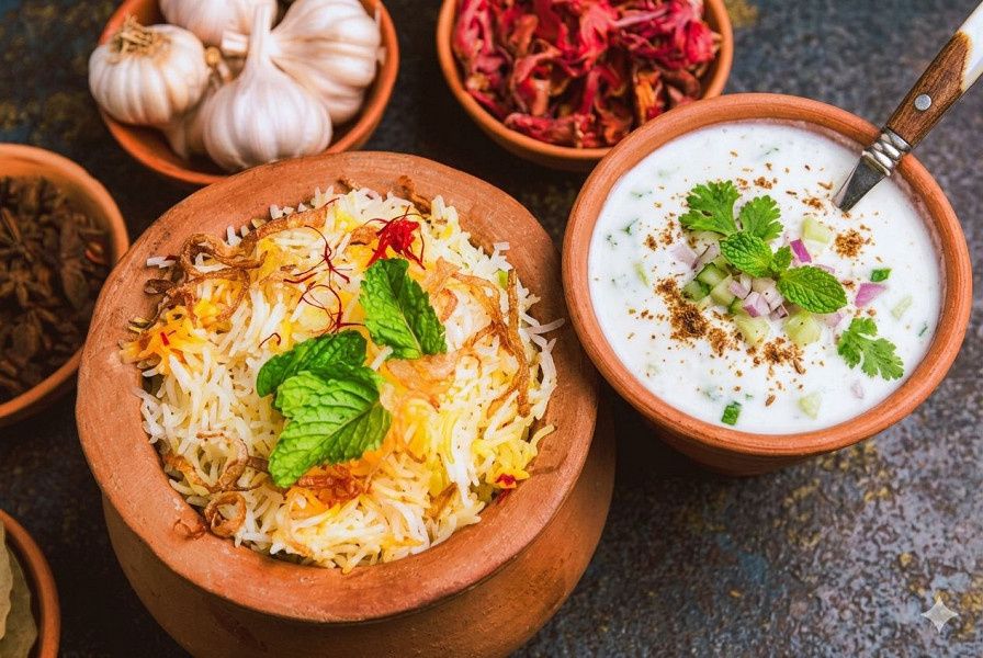 Vegetable Biryani With Raita