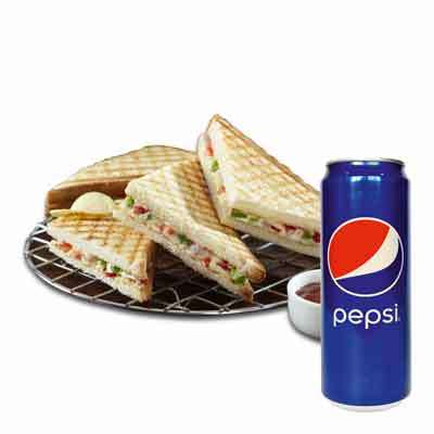 Veg Grill Cheese Sandwich with Pepsi Can