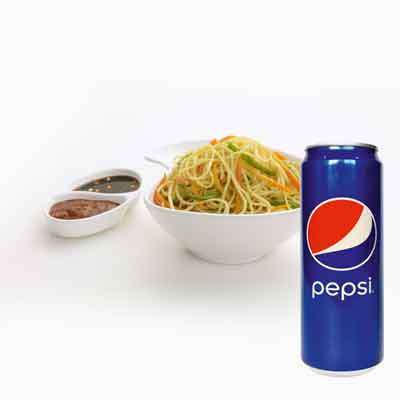 Veg Noodles with Pepsi Can