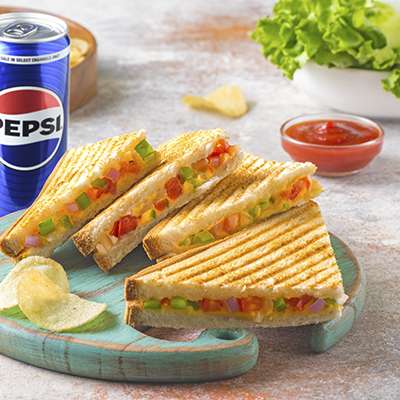 Veg Grill Cheese Sandwich with Pepsi