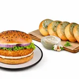 Veg Club Burger + Garlic Bread