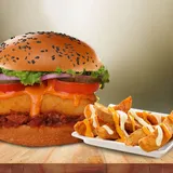 Spicy Paneer Burger +Cheesy Wedges