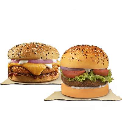 Crispy Chicken Club Burger + Chicken Cheese Club Burger