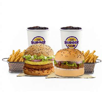 Veg Club Burger +  Island Veg Club Combo Meal With 2 Crinkle Fries And 2 Pepsi