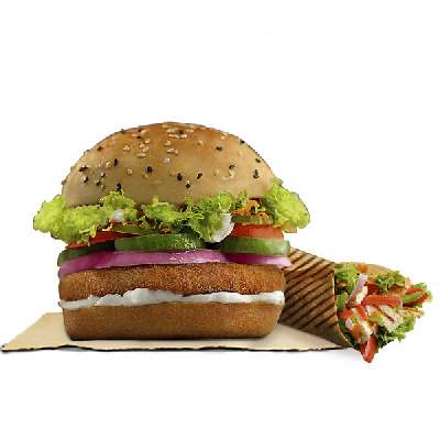 Mr Paneer Wrap + Royal Veg Club Burger
