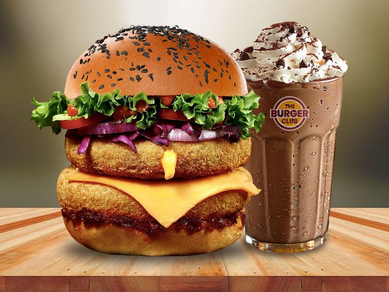 Double Cheese Veg Club Burger +Triple Chocolate Shake