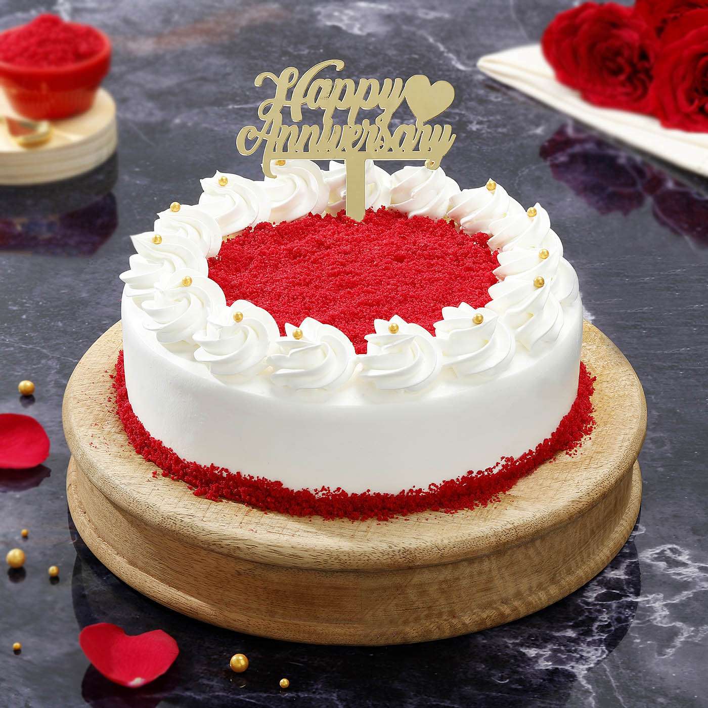 Rosy Red Velvet Anniversary Cake (450 Gm)