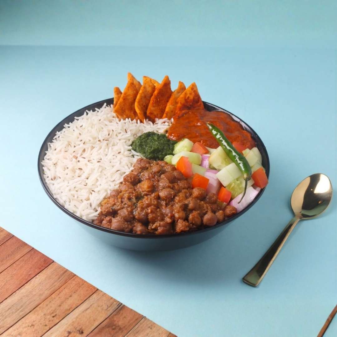 Pindi Chole Jeera Burrito Rice Bowl