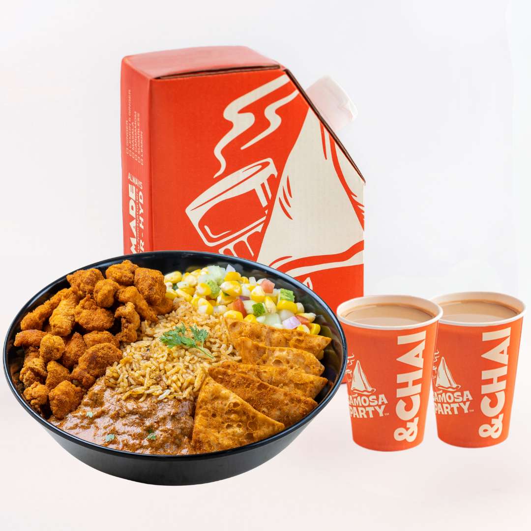 (Non-Veg) Desi Ghee Burrito Rice Bowl with Chai