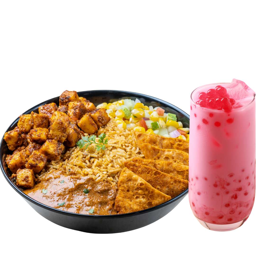 (Veg) Desi Ghee Burrito Rice Bowl with Cold Beverage