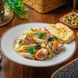 Prawns Penne Pasta In Cheese Sauce