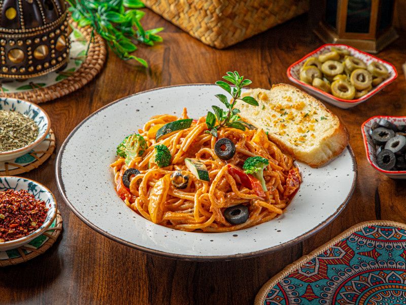 Vegetable Spaghetti Pasta In Pink Sauce