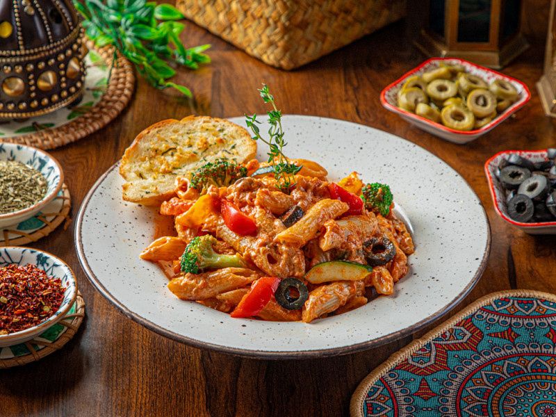 Vegetable Penne Pasta In Pink Sauce