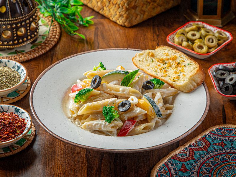 Vegetable Penne Pasta In Cheese Sauce