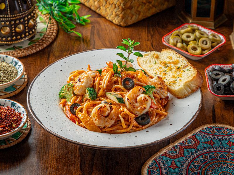 Prawns Spaghetti Pasta In Pink Sauce