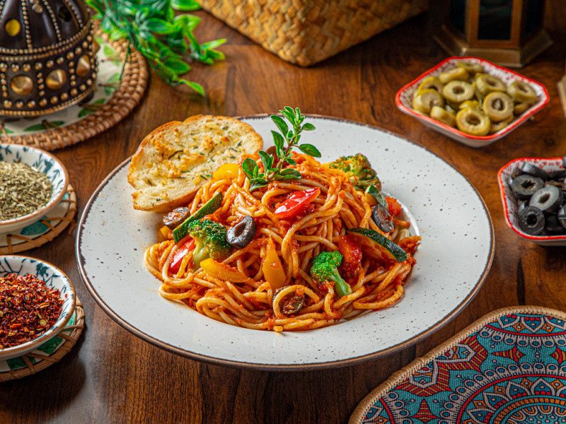 Vegetable Spaghetti Pasta In Arrabiata Sauce