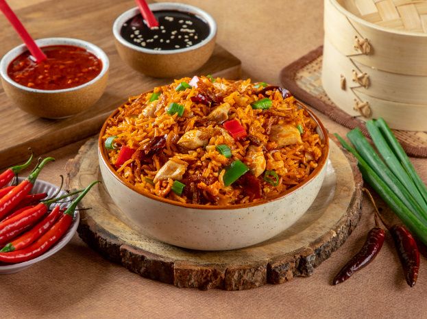 Red Burnt Chilly Chicken Fried Rice